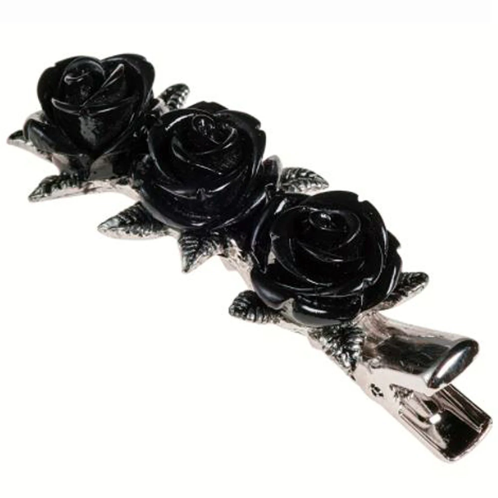 ALCHEMY GOTHIC Barrette à Cheveux 'Wild Black Rose' 3 ALCHEMY GOTHIC Barrette à Cheveux 'Wild Black Rose'