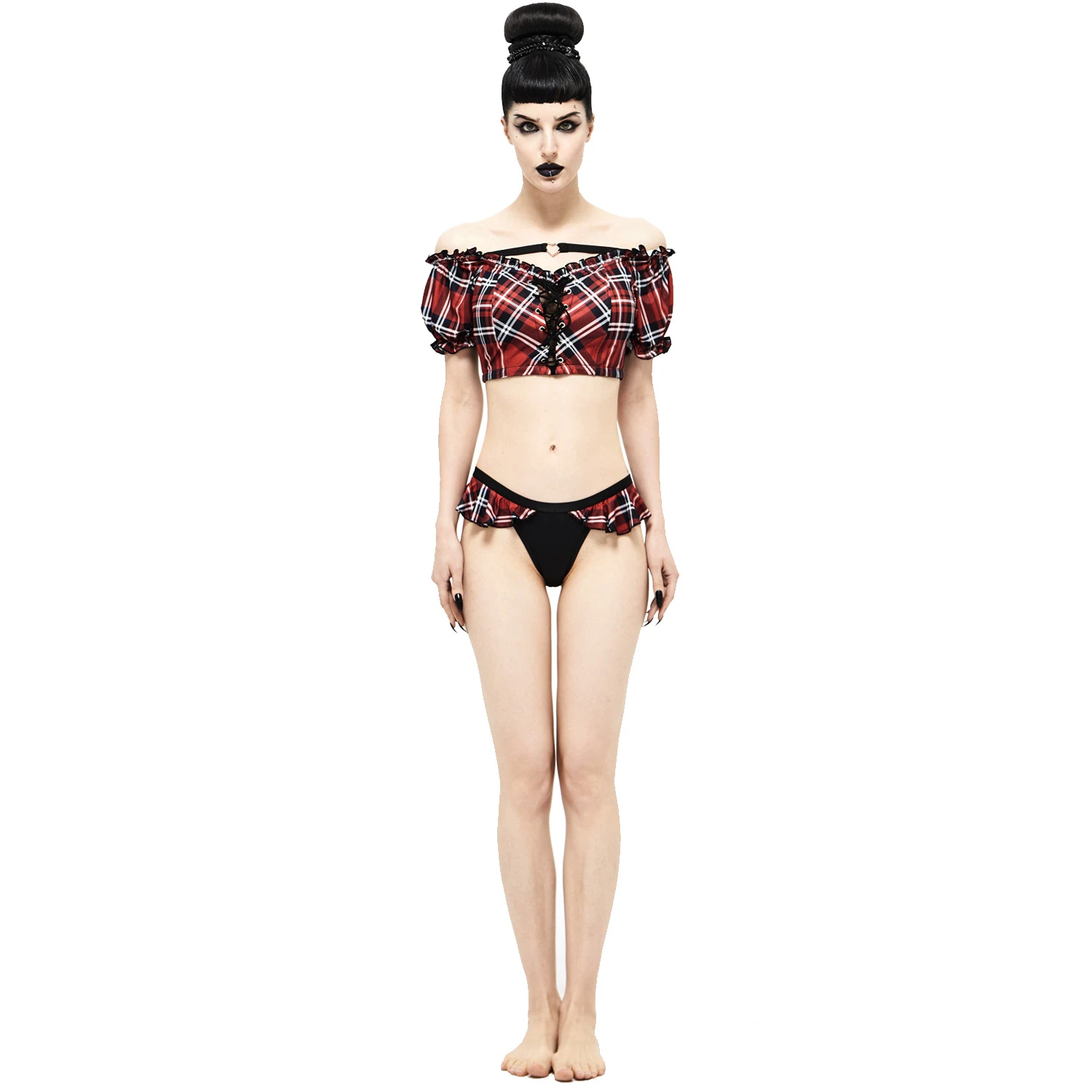 DEVIL FASHION Bas De Bikini 'Scotish' Noir Et Tartan Rouge 11 DEVIL FASHION Bas De Bikini 'Scotish' Noir Et Tartan Rouge – Image 9