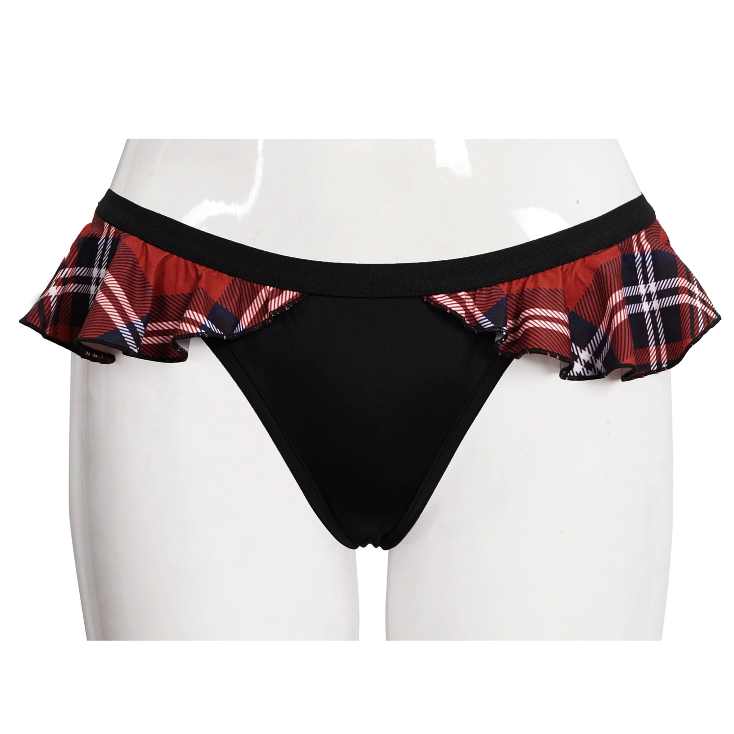 DEVIL FASHION Bas De Bikini 'Scotish' Noir Et Tartan Rouge 3 DEVIL FASHION Bas De Bikini 'Scotish' Noir Et Tartan Rouge
