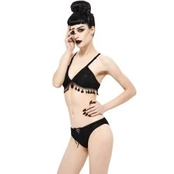 DEVIL FASHION Bikini 'Gothic Tassel' Noir -ALCHEMY GOTHIC shop bikini gothic tassel noir 6