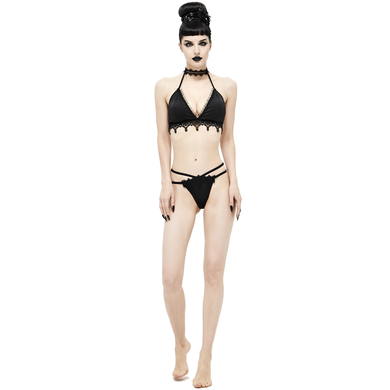 DEVIL FASHION Bikini 'Narcissa' Noir Avec Tour De Cou En Dentelle 11 DEVIL FASHION Bikini 'Narcissa' Noir Avec Tour De Cou En Dentelle – Image 9