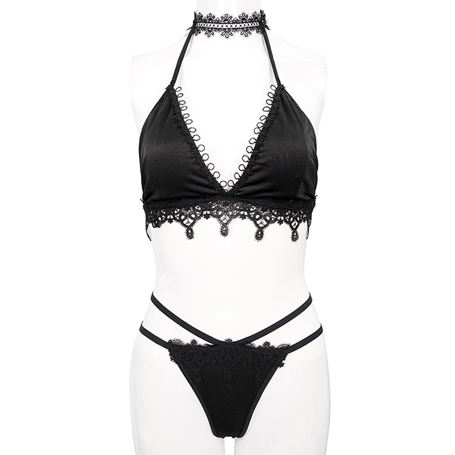 DEVIL FASHION Bikini 'Narcissa' Noir Avec Tour De Cou En Dentelle 3 DEVIL FASHION Bikini 'Narcissa' Noir Avec Tour De Cou En Dentelle