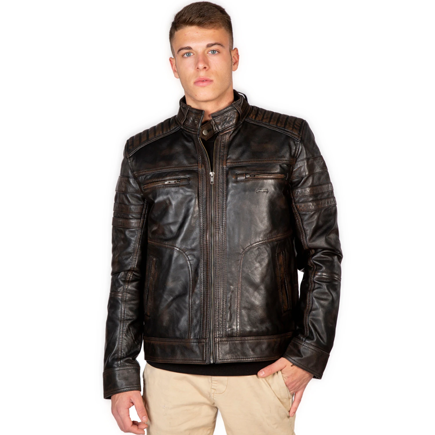 NEW ROCK Blouson En Cuir Vieilli Pour Hommes 4 NEW ROCK Blouson En Cuir Vieilli Pour Hommes – Image 2