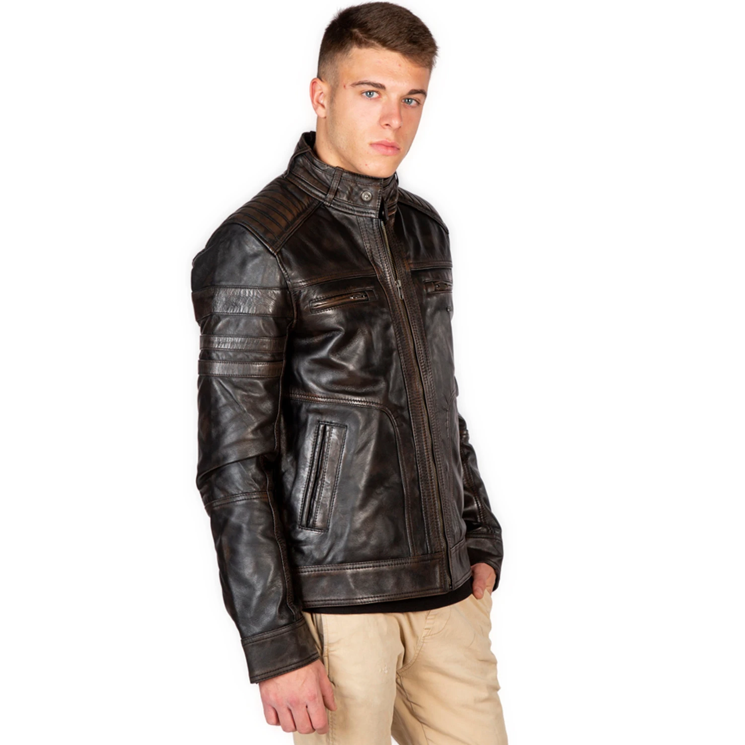 NEW ROCK Blouson En Cuir Vieilli Pour Hommes 6 NEW ROCK Blouson En Cuir Vieilli Pour Hommes – Image 4