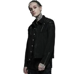 PUNK RAVE Blouson 'Punk Ragged' En Jean Noir -ALCHEMY GOTHIC shop blouson punk ragged en jean noir 3