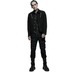 PUNK RAVE Blouson 'Punk Ragged' En Jean Noir -ALCHEMY GOTHIC shop blouson punk ragged en jean noir 4