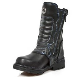 Bottes Enfants New Rock Kid En Cuir Itali Noir Avec... -ALCHEMY GOTHIC shop bottes enfants new rock kid en cuir itali noir avec coutures bleues 3