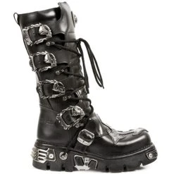 Bottes Hautes New Rock Metallic En Cuir Antic Et...