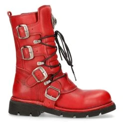 Bottes New Rock Comfort Light En Cuir Rouge
