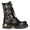 Bottes New Rock Metallic En Cuir Vintage Flower Noir