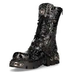 Bottes New Rock Metallic En Cuir Vintage Flower Noir -ALCHEMY GOTHIC shop bottes new rock metallic en cuir vintage flower noir 3