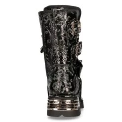 Bottes New Rock Metallic En Cuir Vintage Flower Noir -ALCHEMY GOTHIC shop bottes new rock metallic en cuir vintage flower noir 4