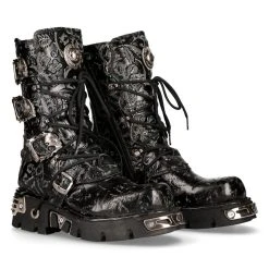 Bottes New Rock Metallic En Cuir Vintage Flower Noir -ALCHEMY GOTHIC shop bottes new rock metallic en cuir vintage flower noir 7