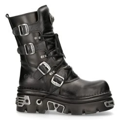 Bottes New Rock Metallic Reactor En Cuir Noir