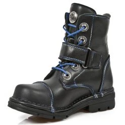 Bottines Enfants New Rock Kid En Cuir Itali Noir... -ALCHEMY GOTHIC shop bottines enfants new rock kid en cuir itali noir avec coutures bleues 3