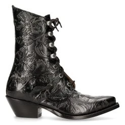Bottines New Rock En Cuir Vintage Flower Noir