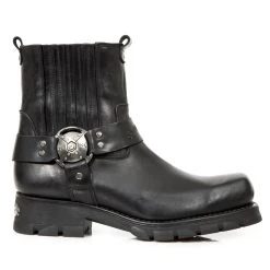 Bottines New Rock Motorcycle En Cuir Noir