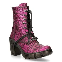 Bottines New Rock Trail En Cuir Vegan Vintage Flower... -ALCHEMY GOTHIC shop bottines new rock trail en cuir vegan vintage flower fuchsia metallique 1