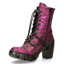 Bottines New Rock Trail En Cuir Vegan Vintage Flower... -ALCHEMY GOTHIC shop bottines new rock trail en cuir vegan vintage flower fuchsia metallique 3