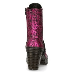 Bottines New Rock Trail En Cuir Vegan Vintage Flower... -ALCHEMY GOTHIC shop bottines new rock trail en cuir vegan vintage flower fuchsia metallique 4