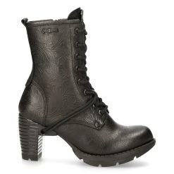 Bottines New Rock Trail En Cuir Vintage Flower Noir