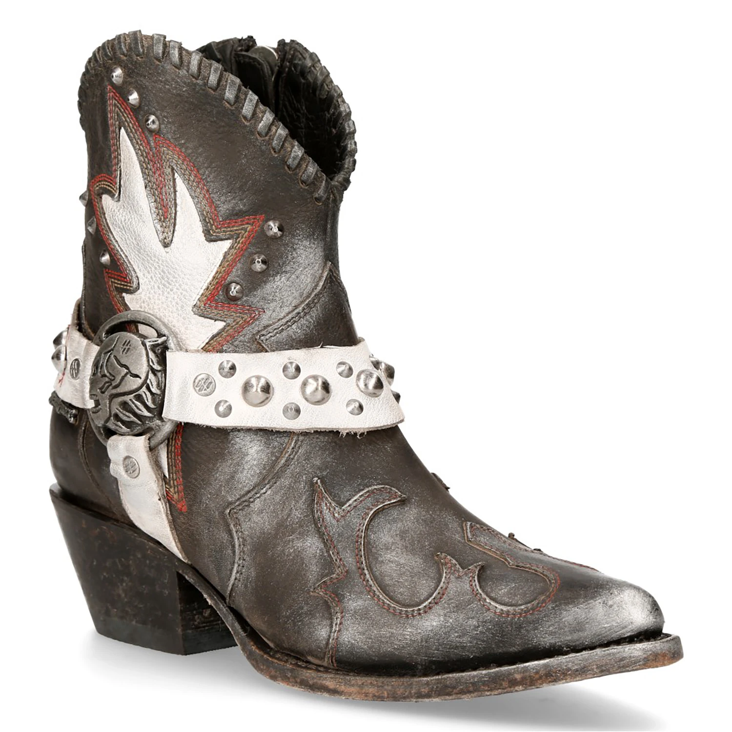 Bottines New Rock West En Cuir Gris Et Blanc 4 Bottines New Rock West En Cuir Gris Et Blanc – Image 2