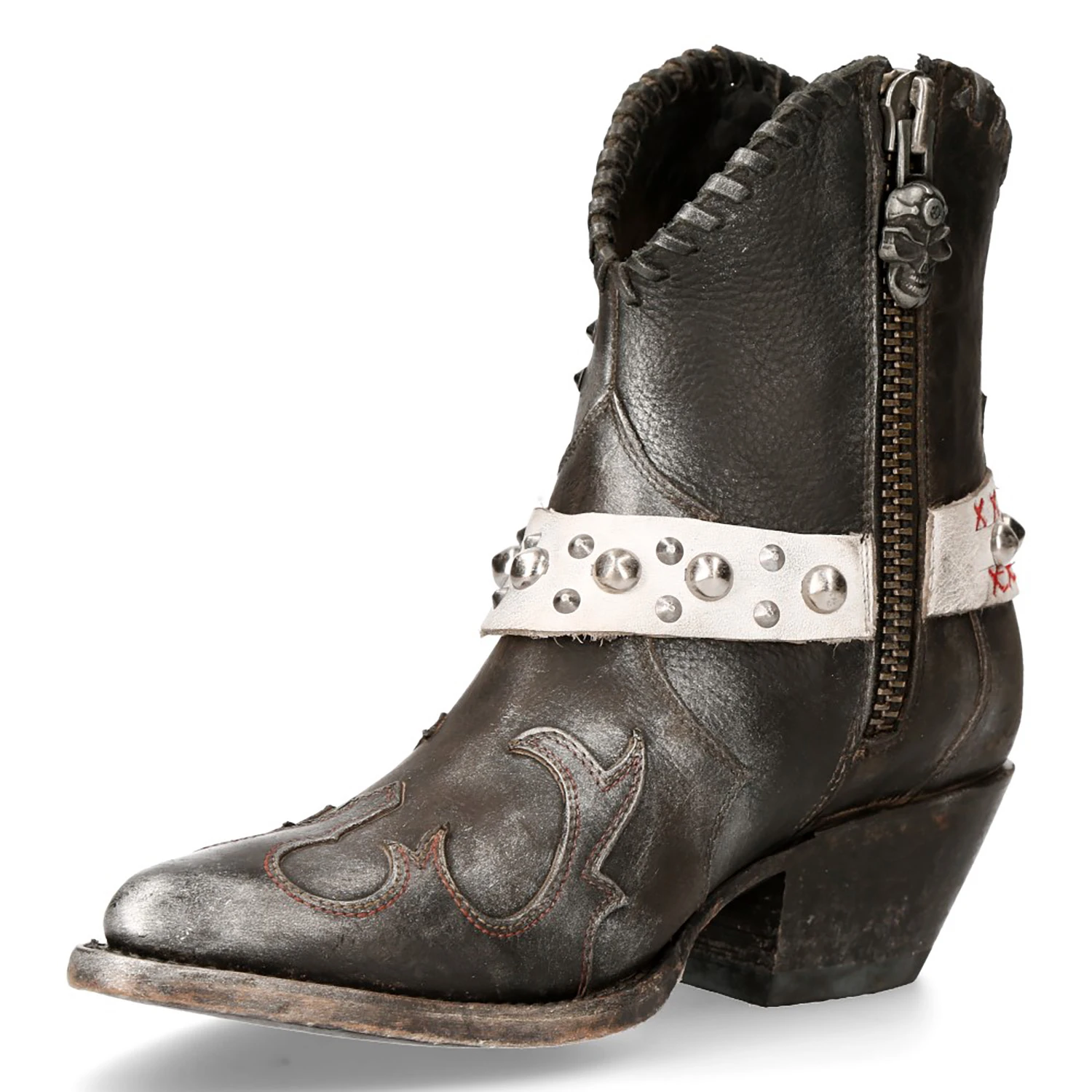 Bottines New Rock West En Cuir Gris Et Blanc 6 Bottines New Rock West En Cuir Gris Et Blanc – Image 4