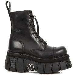 Bottines Plateformes New Rock Newmili En Cuir Noir