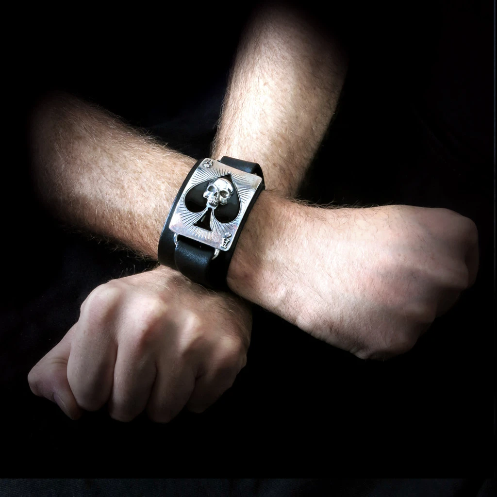 ALCHEMY GOTHIC Bracelet 'Ace Of Dead' En Cuir Noir 6 ALCHEMY GOTHIC Bracelet 'Ace Of Dead' En Cuir Noir – Image 4