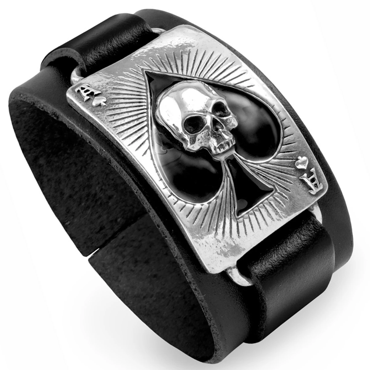 ALCHEMY GOTHIC Bracelet 'Ace Of Dead' En Cuir Noir 3 ALCHEMY GOTHIC Bracelet 'Ace Of Dead' En Cuir Noir