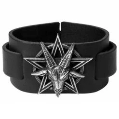 ALCHEMY GOTHIC Bracelet 'Baphomet' En Cuir Noir
