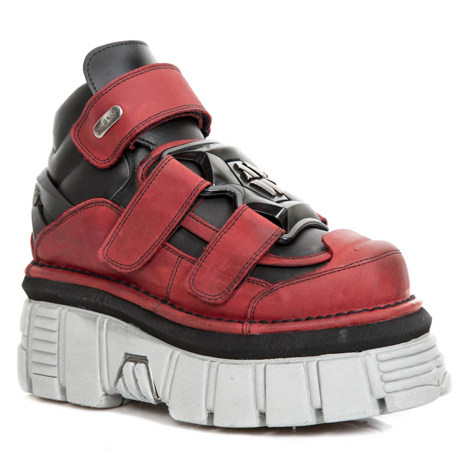 Chaussures New Rock Metallic En Cuir Noires Et Rouges 4 Chaussures New Rock Metallic En Cuir Noires Et Rouges – Image 2