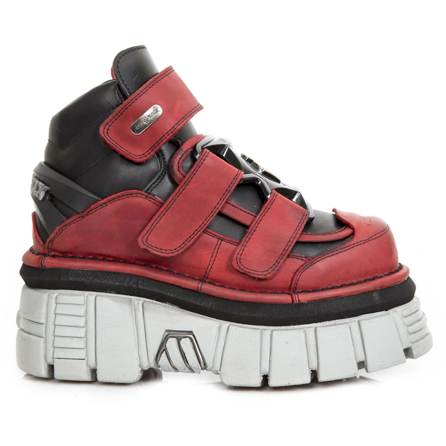Chaussures New Rock Metallic En Cuir Noires Et Rouges 3 Chaussures New Rock Metallic En Cuir Noires Et Rouges