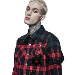 PUNK RAVE Chemise 'Color Plaid' En Tartan Rouge Et Vert -ALCHEMY GOTHIC shop chemise color plaid en tartan rouge et vert 7