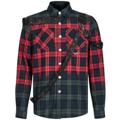 PUNK RAVE Chemise 'Color Plaid' En Tartan Rouge Et Vert -ALCHEMY GOTHIC shop chemise color plaid en tartan rouge et vert 8