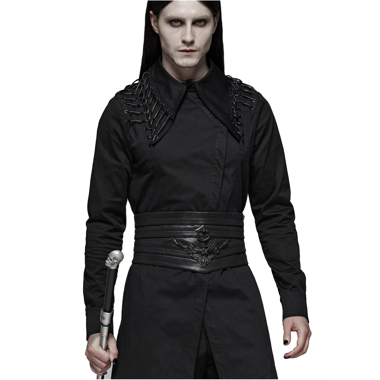PUNK RAVE Chemise Extra Longue 'Malkavian' Noire 11 PUNK RAVE Chemise Extra Longue 'Malkavian' Noire – Image 9