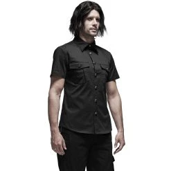 PUNK RAVE Chemise Manches Courtes 'Detroit' Noire 18 PUNK RAVE Chemise Manches Courtes 'Detroit' Noire -ALCHEMY GOTHIC shop chemise manches courtes detroit noire 4