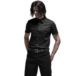PUNK RAVE Chemise Manches Courtes 'Detroit' Noire 19 PUNK RAVE Chemise Manches Courtes 'Detroit' Noire -ALCHEMY GOTHIC shop chemise manches courtes detroit noire 5