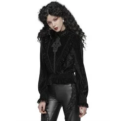 PUNK RAVE Chemisier 'Amuria' En Velours Noir -ALCHEMY GOTHIC shop chemisier amuria en velours noir 2