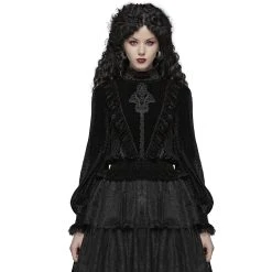 PUNK RAVE Chemisier 'Amuria' En Velours Noir -ALCHEMY GOTHIC shop chemisier amuria en velours noir 3