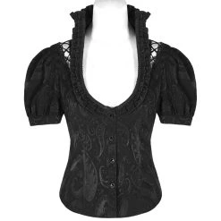 PUNK RAVE Chemisier Gothique 'Le Fleur Noire' à Manches Courtes