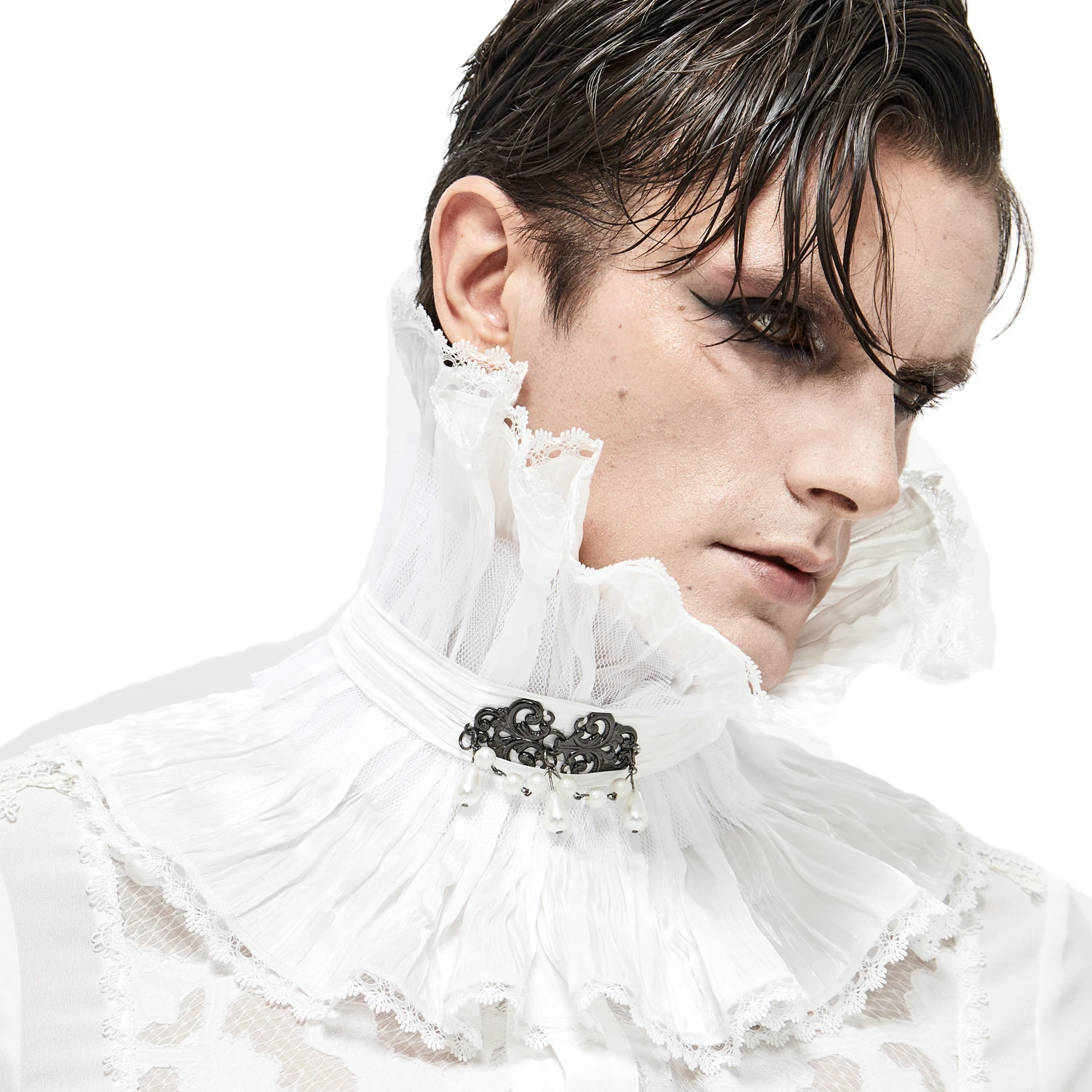 DEVIL FASHION Col Montant Unisexe Plissé Blanc 4 DEVIL FASHION Col Montant Unisexe Plissé Blanc – Image 2