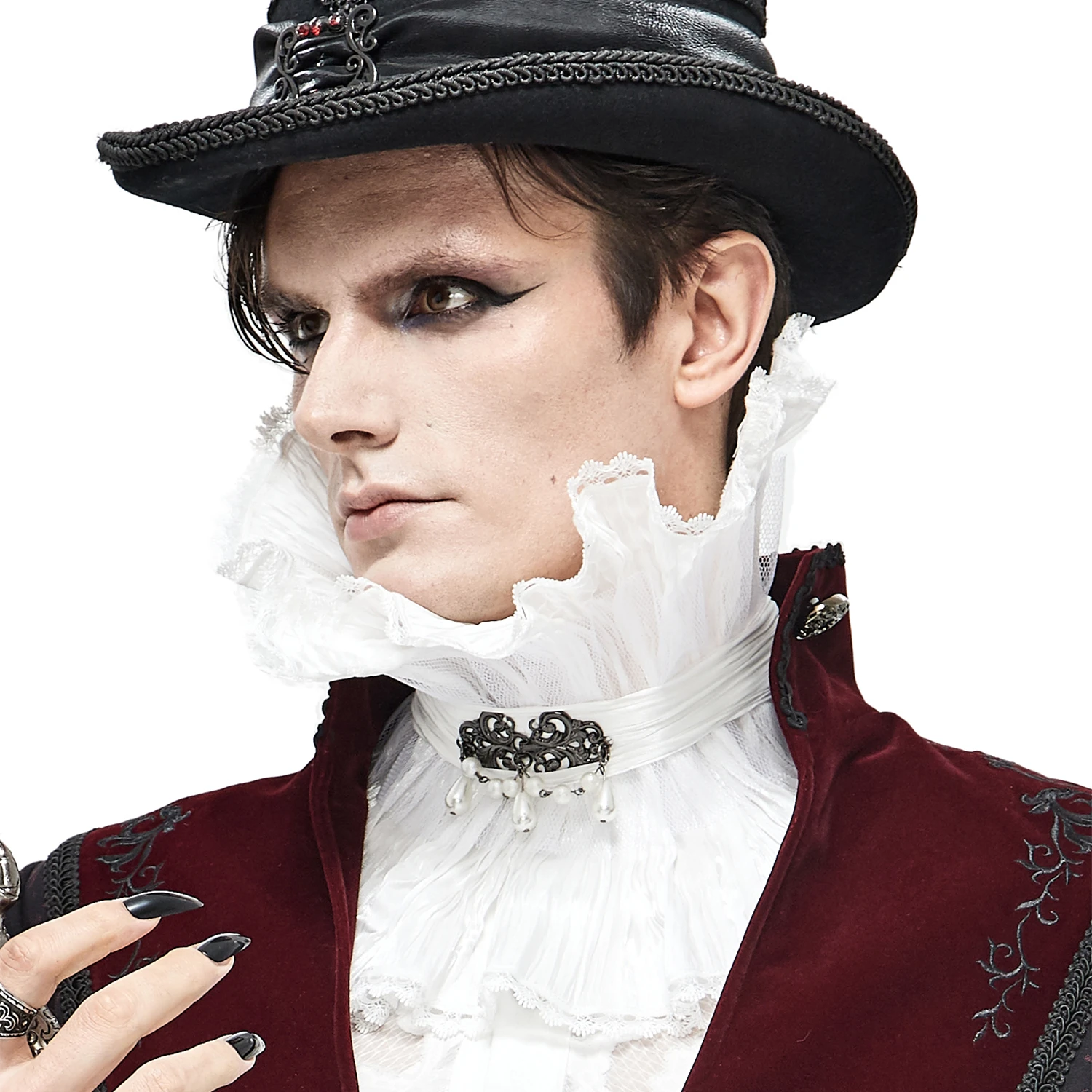 DEVIL FASHION Col Montant Unisexe Plissé Blanc 6 DEVIL FASHION Col Montant Unisexe Plissé Blanc – Image 4