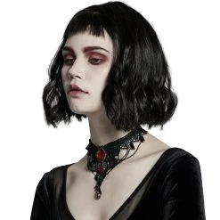 PUNK RAVE Collier Gemme 'Cyrielle' Noir Et Rouge -ALCHEMY GOTHIC shop collier gemme cyrielle noir et rouge 2