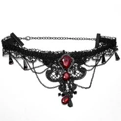 PUNK RAVE Collier Gemme 'Cyrielle' Noir Et Rouge -ALCHEMY GOTHIC shop collier gemme cyrielle noir et rouge 5
