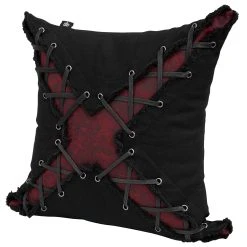 DEVIL FASHION Coussin 'Punk' Noir Et Rouge En Forme De X -ALCHEMY GOTHIC shop coussin punk noir et rouge en forme de x 2