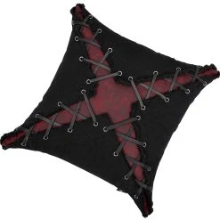 DEVIL FASHION Coussin 'Punk' Noir Et Rouge En Forme De X -ALCHEMY GOTHIC shop coussin punk noir et rouge en forme de x 4
