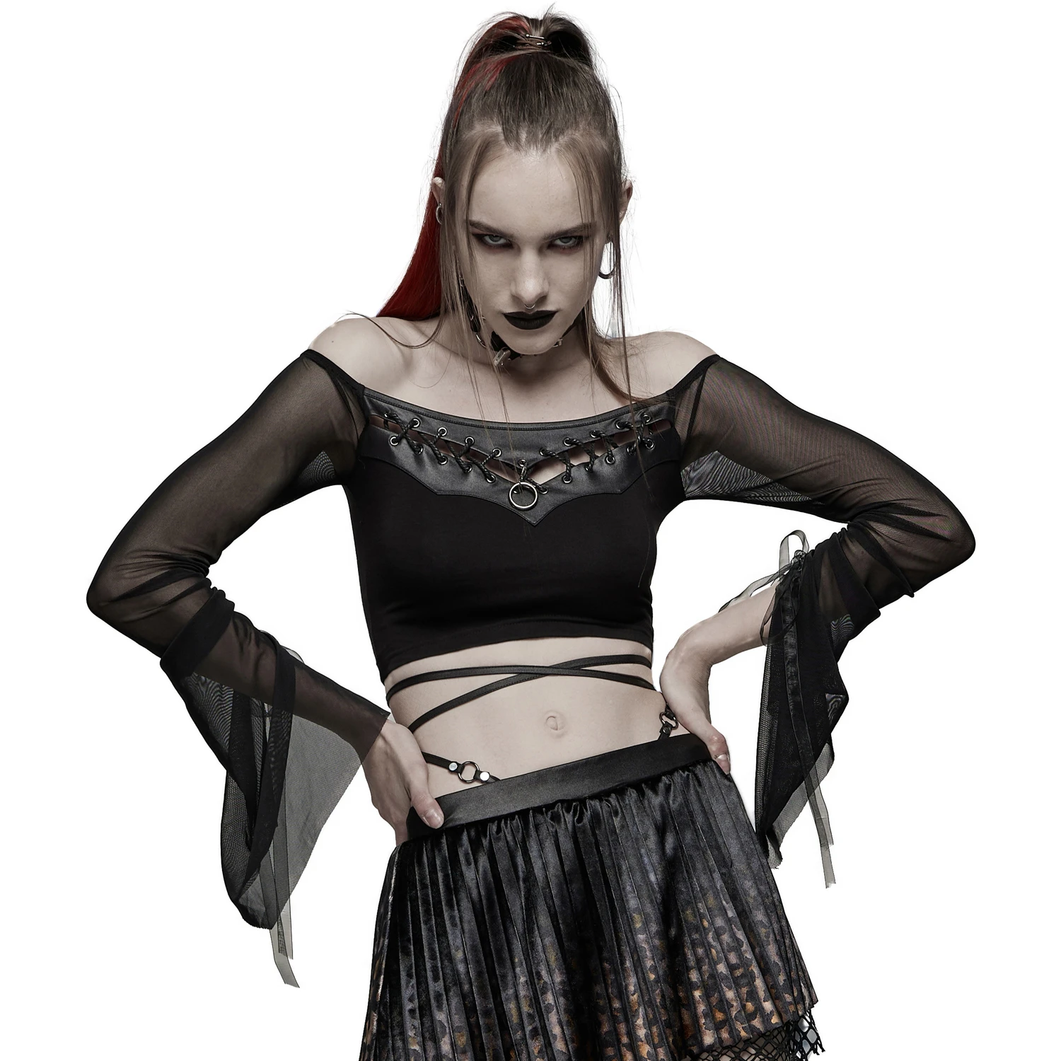 PUNK RAVE Crop Top à Manches Longues 'Dark Desire' Noir 4 PUNK RAVE Crop Top à Manches Longues 'Dark Desire' Noir – Image 2