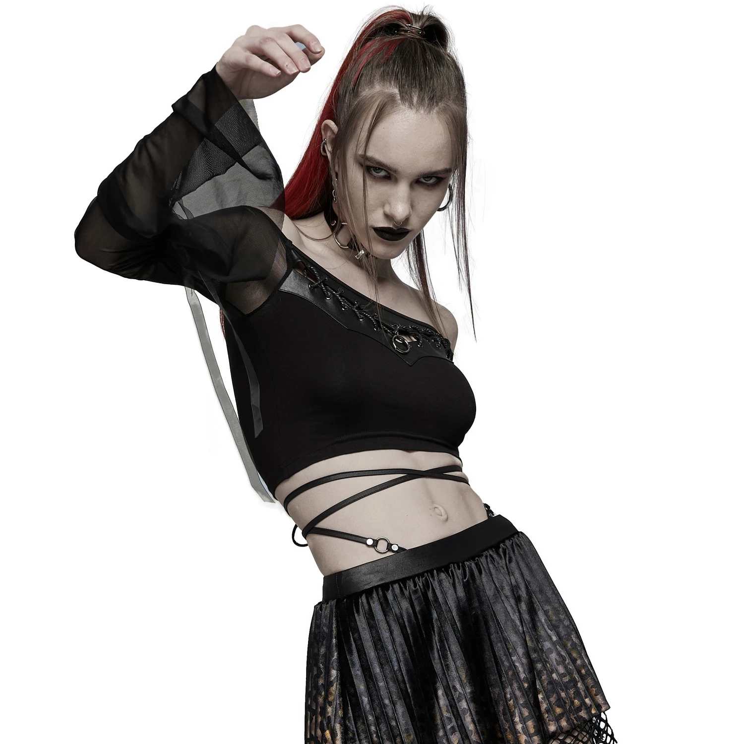 PUNK RAVE Crop Top à Manches Longues 'Dark Desire' Noir 6 PUNK RAVE Crop Top à Manches Longues 'Dark Desire' Noir – Image 4