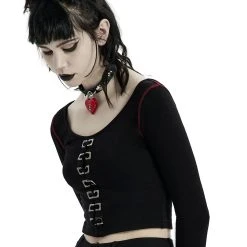 PUNK RAVE Crop Top à Manches Longues 'Katell' Noir Et Rouge -ALCHEMY GOTHIC shop crop top a manches longues katell noir et rouge 12
